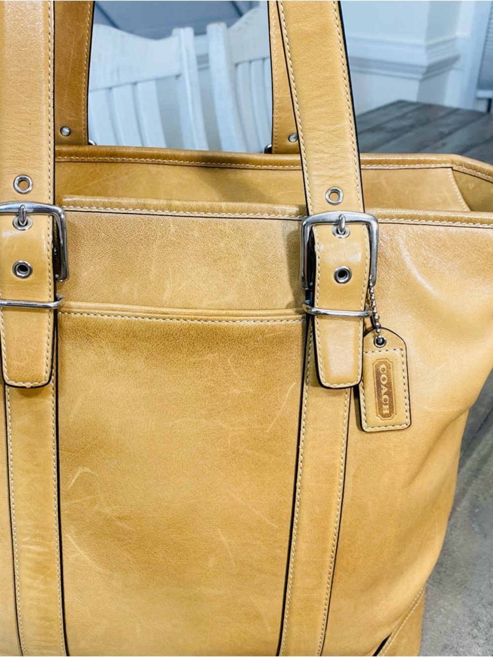 Vintage Coach Hamptons Large Carryall Tote Bag Leather Camel 6491 - Picture 10 of 15